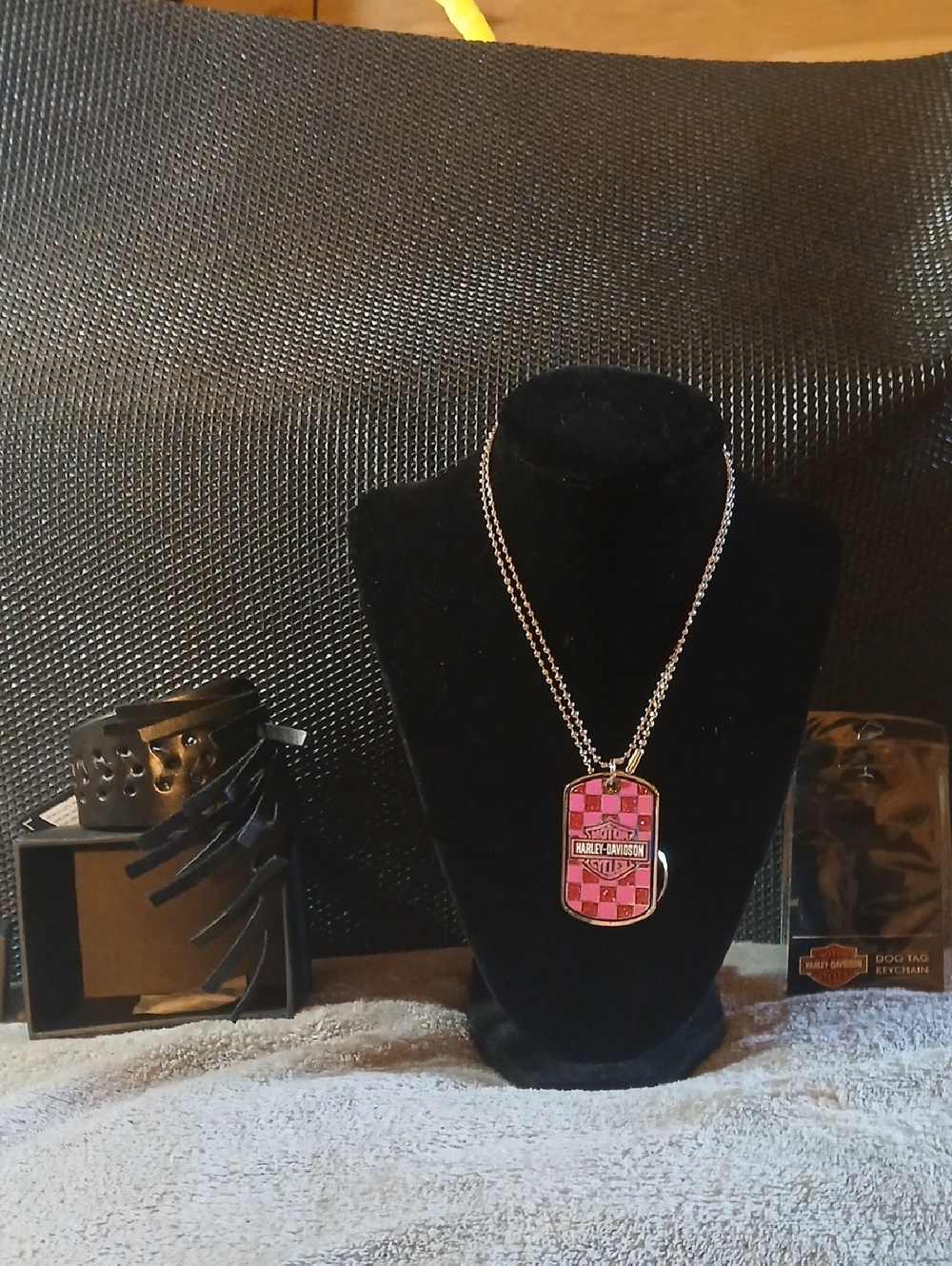 NWT Harley-Davidson Black Leather Bracelet and Necklace Set